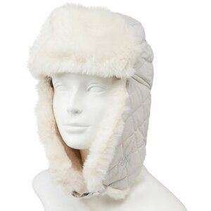 NEW Spyder Women's Silver Trapper Hat Quilted, White Faux Fur Trim One Size NWT